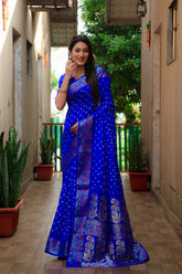 Blue Paithani with Bandhej Saree With Zari Weaving